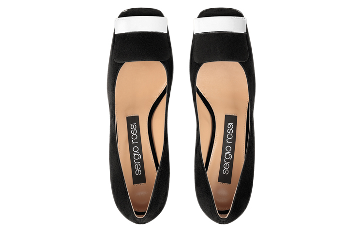 (W) SERGIO ROSSI Suede Square-Toe Mid-Heel 'Black' 圖 3