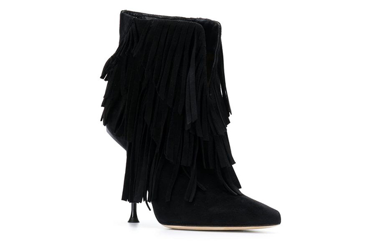 Order (W) SERGIO ROSSI Sepatu Boot Kulit Ankle Berumbai 'Hitam' A84751MCA1041000