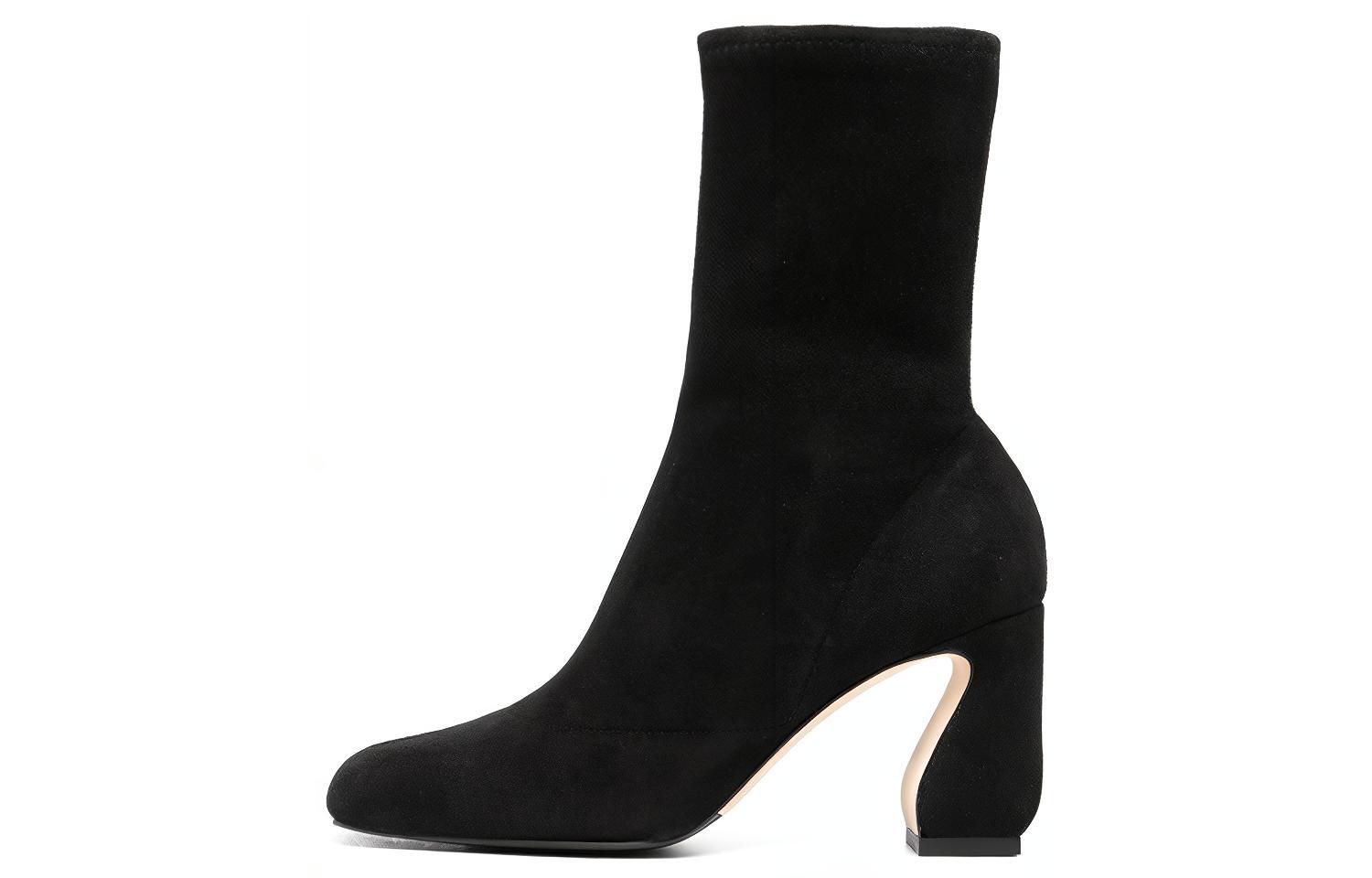 (W) SERGIO ROSSI Velvet Calfskin Square Toe Zip Booties 'Black Fashion'
