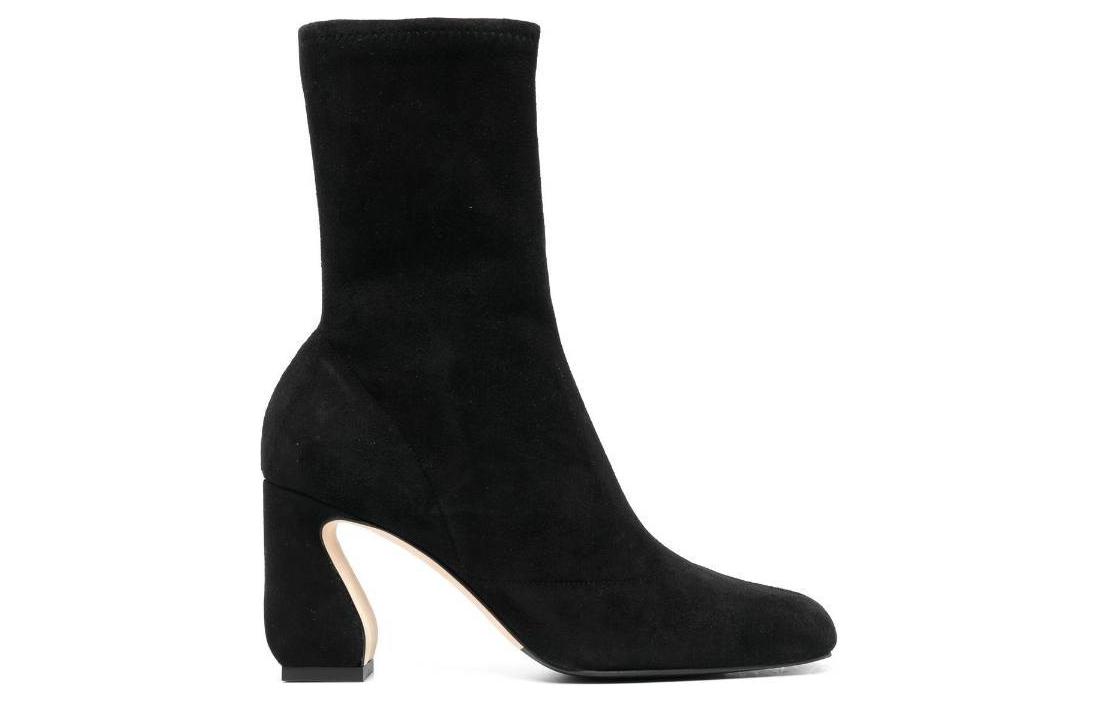 (W) SERGIO ROSSI Velvet Calfskin Square Toe Zip Booties 'Black Fashion' 圖 2