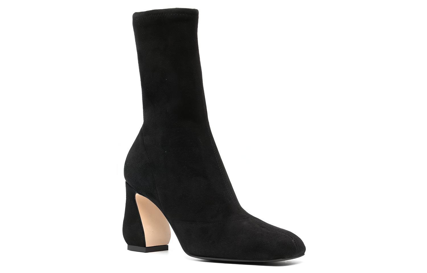 (W) SERGIO ROSSI Velvet Calfskin Square Toe Zip Booties 'Black Fashion' 圖 3