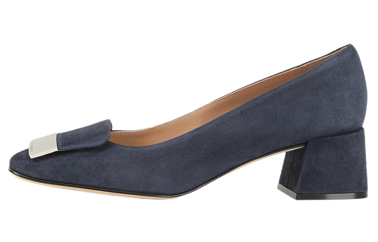 (W) SERGIO ROSSI Velvet Square Toe Mid Heels 'Sea Blue'