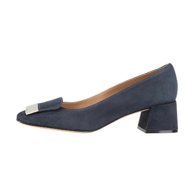 (W) SERGIO ROSSI Velvet Square Toe Mid Heels 'Sea Blue'