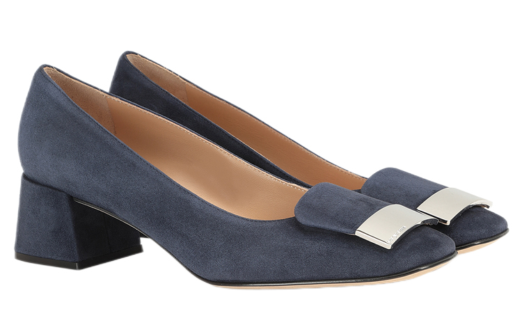 (W) SERGIO ROSSI Velvet Square Toe Mid Heels 'Sea Blue' 圖 2