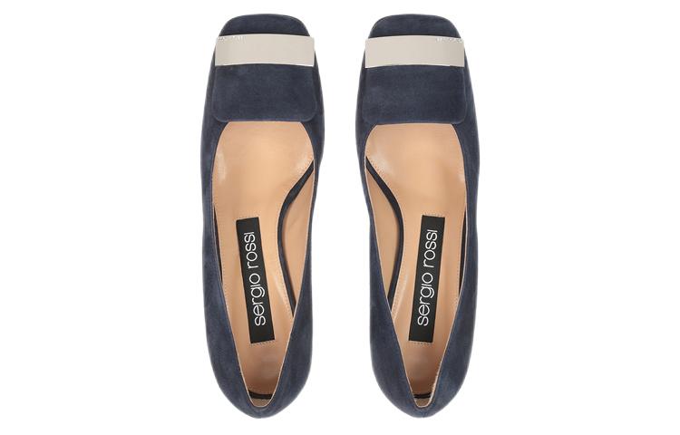 (W) SERGIO ROSSI Velvet Square Toe Mid Heels 'Sea Blue' 圖 3