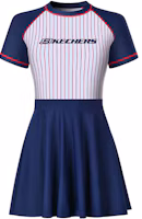(Women) Skechers Color Block Striped Print Fitted Swim Dress One-Piece Swimsuit YY224W001-Clothing (Women) Skechers Color Block Striped Print Fitted Swim Dress One-Piece Swimsuit YY224W001-Clothing
