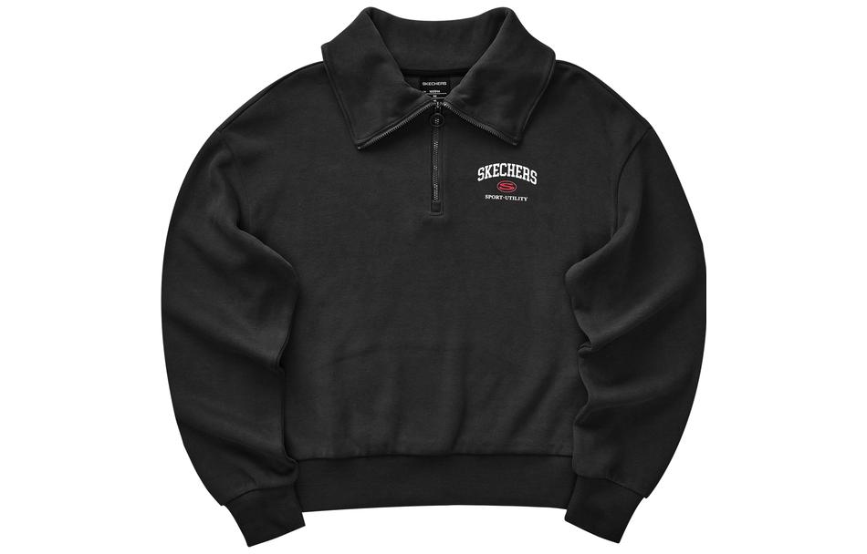 (Women) Skechers  Letter Print Half-Zip Pullover Knit Sweatshirt Carbon Black. L423W007-0018