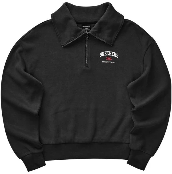 women-skechers-letter-print-half-zip-pullover-knit-sweatshirt-carbon-black-l423-w007-0018