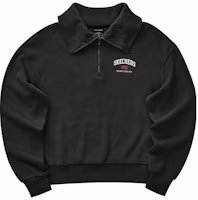 (Women) Skechers Letter Print Half-Zip Pullover Knit Sweatshirt Carbon Black. L423W007-0018 (Women) Skechers Letter Print Half-Zip Pullover Knit Sweatshirt Carbon Black. L423W007-0018