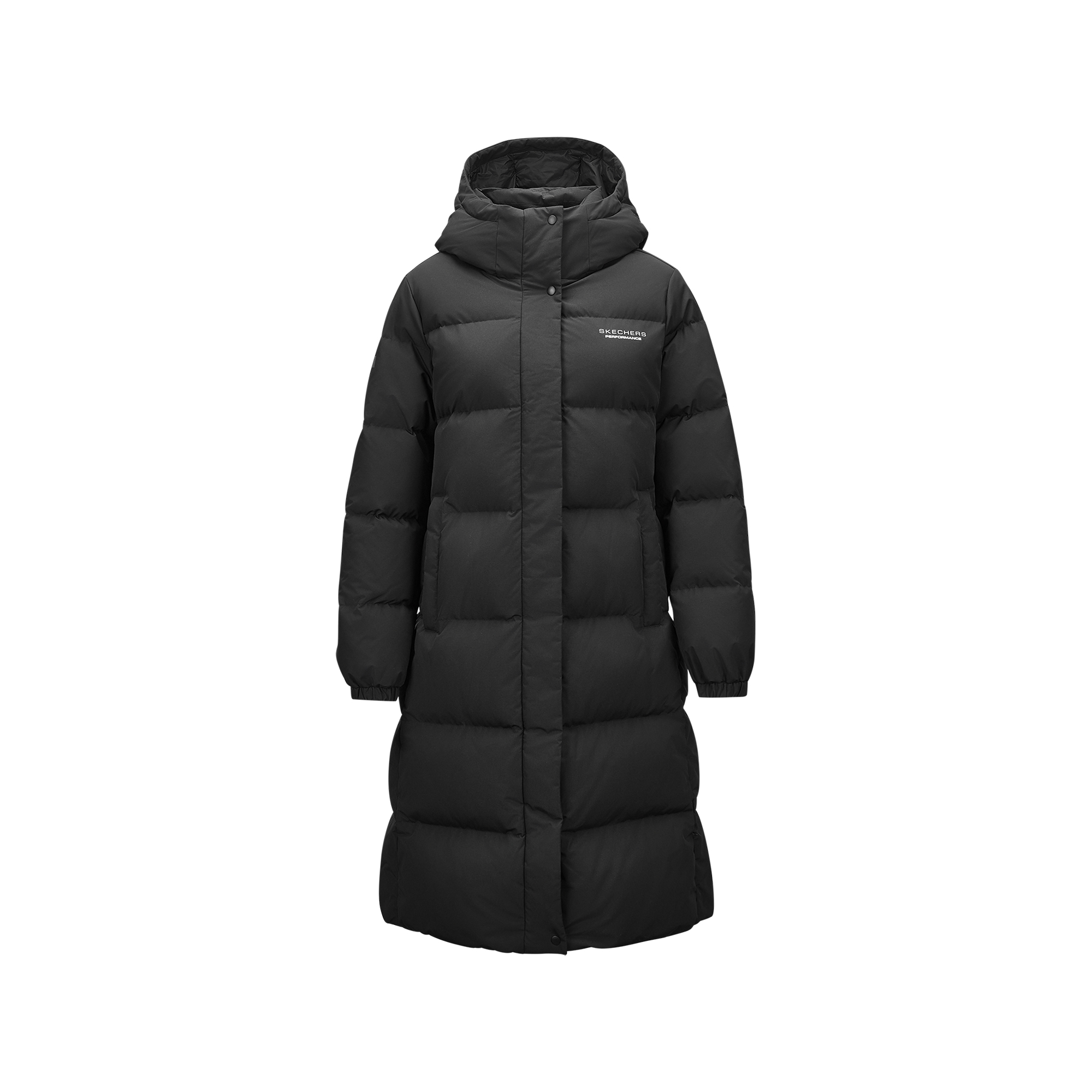 (Women) Skechers  Long Down Coat - Windproof, Waterproof, Warm, Durable in Carbon Black P424W061-0018