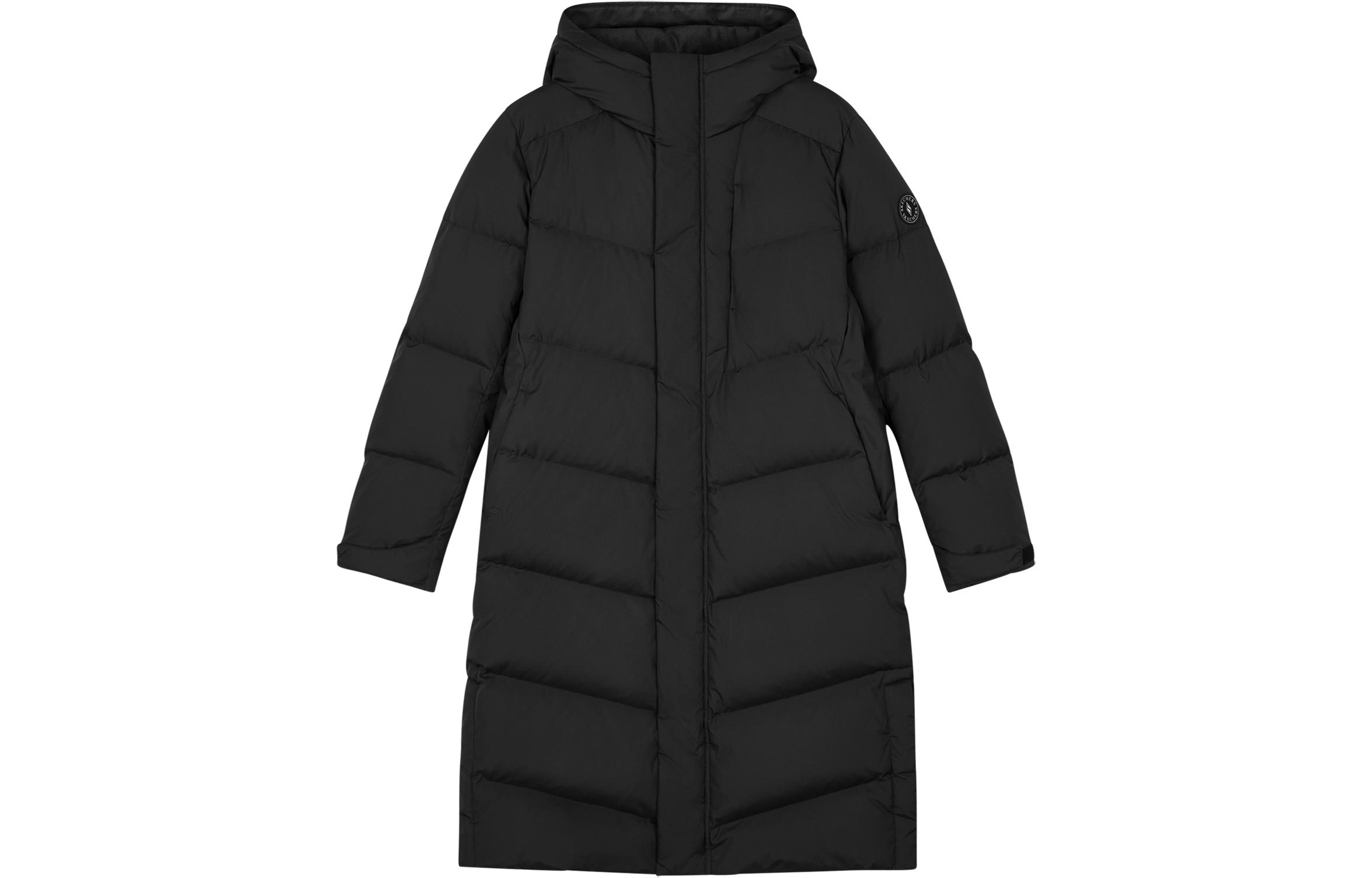 (Women) Skechers  Long Down Jacket in Solid Black for Warmth and Winter Protection. L423W136-03B6
