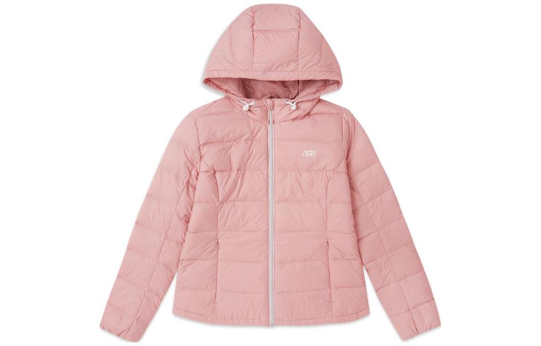 (Women) Skechers  Pink Lightweight Hooded Down Jacket with Zipper. L419W038-00A4