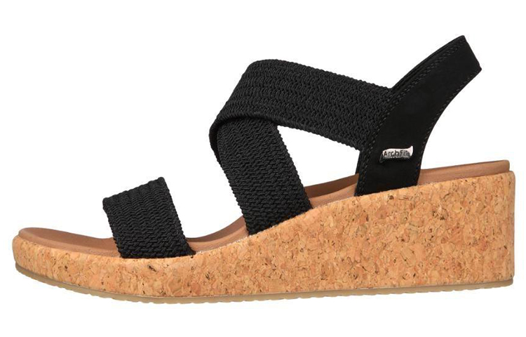 (Women) Skechers Arch Fit Beverlee-Love Stays 'Black Wedge Casual Sandal' 119260-BLK