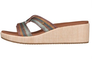 (Women) Skechers Arch Fit Beverlee 'Caramel Fashion Wedge Slide' 119259-MLT (Women) Skechers Arch Fit Beverlee 'Caramel Fashion Wedge Slide' 119259-MLT