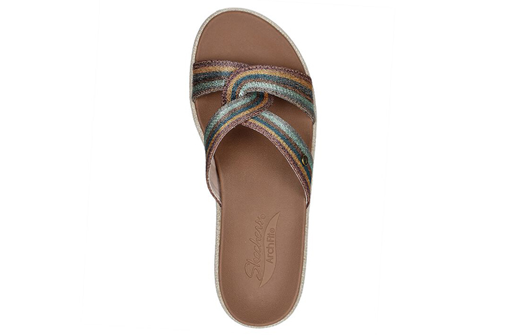 Lookbook (W) Skechers Arch Fit Beverlee 'Caramel Fesyen Wedges Slide' 119259-MLT