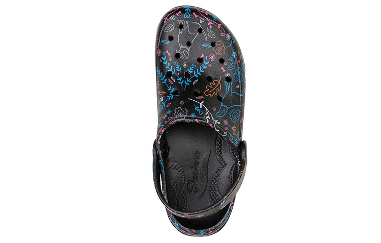 Shop Skechers Arch Fit Footsteps - Flower Pups 休閒耐磨拖鞋 女款 黑