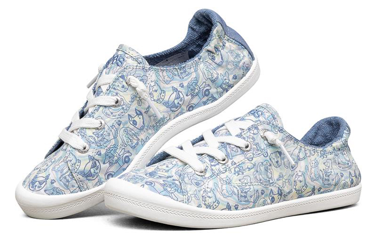 Lookbook (W) Skechers Beach Bingo Lage Canvas Schoen Blauw/Wit 113581-MLT
