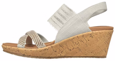 (Women) Skechers Beverlee-Fancy Sips 'White Wedge Sandal' 119200-NAT (Women) Skechers Beverlee-Fancy Sips 'White Wedge Sandal' 119200-NAT