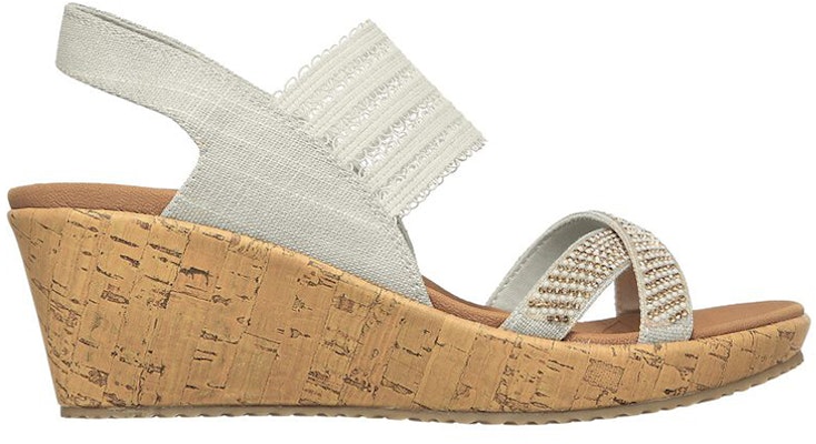 (Women) Skechers Beverlee-Fancy Sips 'White Wedge Sandal' 119200-NAT Order (Women) Skechers Beverlee-Fancy Sips 'White Wedge Sandal' 119200-NAT