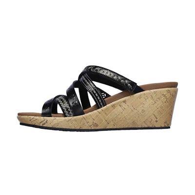 (W) Skechers Beverlee-Tiger Posse Sandal 'Black Wedge'