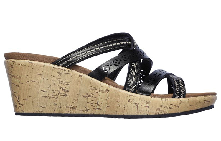 Order (Women) Skechers Beverlee-Tiger Posse Sandal 'Black Wedge' 31714-BLK