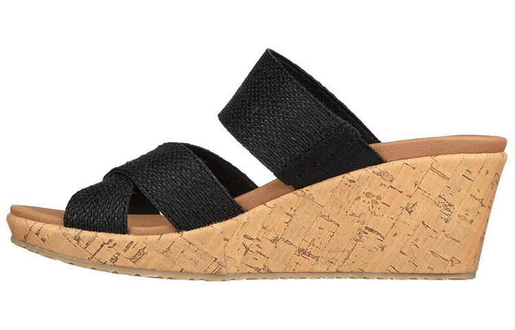 (Women) Skechers Beverlee 'Black Brown Wedge Fashion Slide' 119326-BLK