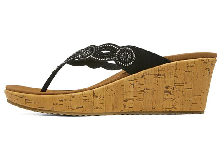 (Women) Skechers Beverlee 'Black Casual Wedge Slide' 119257-BLK