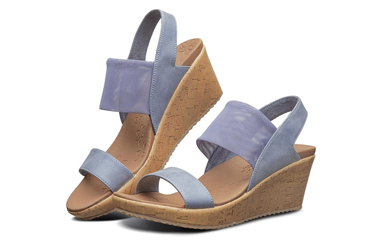 Lookbook Skechers Beverlee 休閒坡跟涼鞋 女款 暗灰藍色