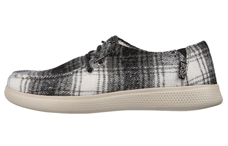 (W) Skechers Bobs Skipper 'Plaid Pretender Black and White Fleece'