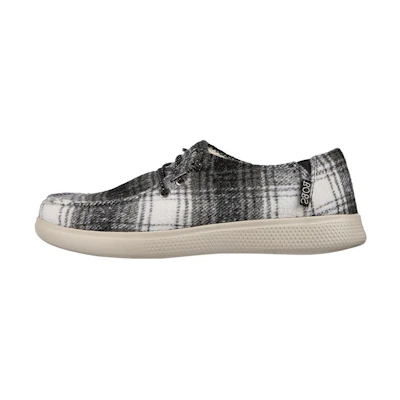 (W) Skechers Bobs Skipper 'Plaid Pretender Black and White Fleece'