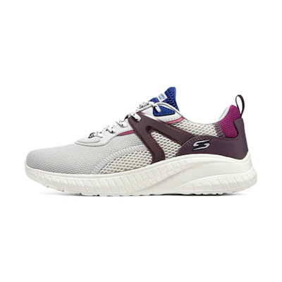 (W) Skechers Bobs Squad Chaos Shoes 'Grey Purple White'