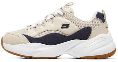 (Women) Skechers Breathable Low-Top Running Shoe 'White & Blue Shock-Absorbing' 8730056-TPNV (Women) Skechers Breathable Low-Top Running Shoe 'White & Blue Shock-Absorbing' 8730056-TPNV