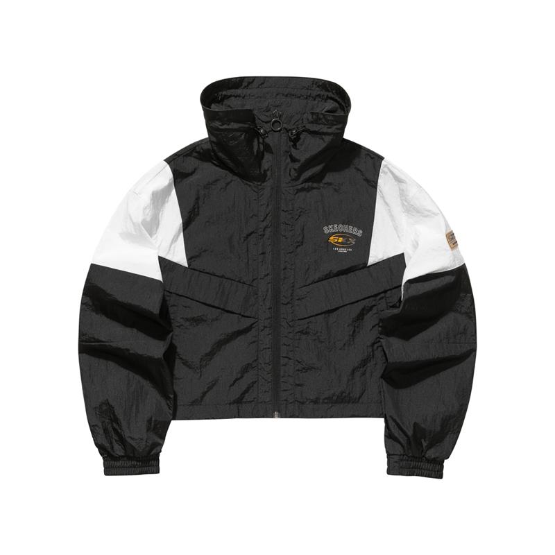 (Women) Skechers Colorblock High-Neck Zip-Up Jacket Deep Black L121W039