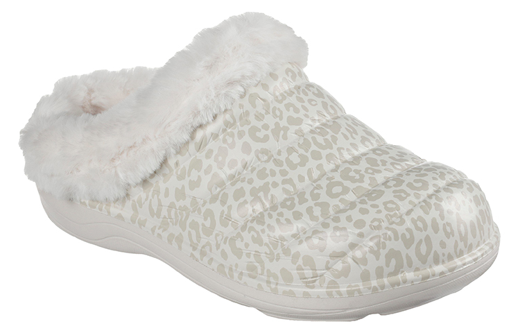 Lookbook Skechers 暖心露營 襯裡 包頭拖鞋 女款 白豹紋