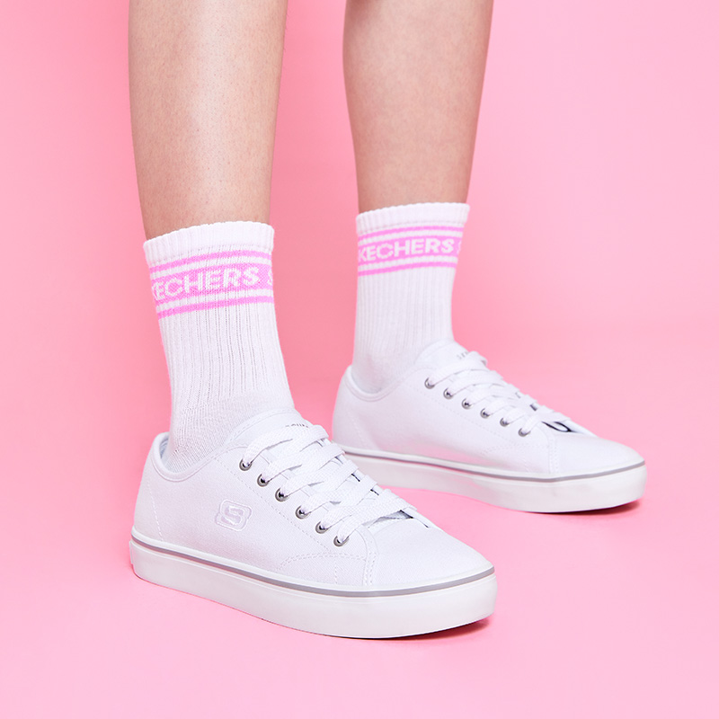 (W) Skechers Cupsole 1 Low-Top Canvas Shoes White 圖 6