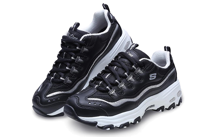 Shop (W) Skechers D''Lites Now & Then Laufschuhe Schwarz/Weiß/Silber 11923-BKSL