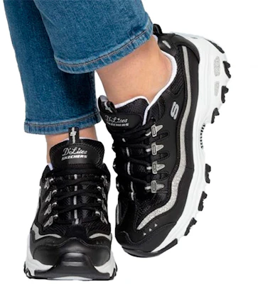 (W) Skechers D''Lites Now & Then Laufschuhe Schwarz/Weiß/Silber 11923-BKSL Sizing (W) Skechers D''Lites Now & Then Laufschuhe Schwarz/Weiß/Silber 11923-BKSL