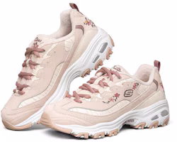 Lookbook Skechers D'lites 1.0 舒適保暖 低幫厚底老爹鞋 女款 粉白 加絨