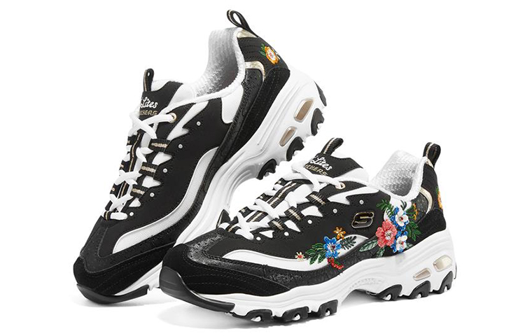 Lookbook Skechers D'LITES 1.0 花卉 耐磨低筒運動休閒鞋 女款 黑彩色