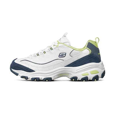 (W) Skechers D'Lites 1.0 Low-Top Running Shoes White/Blue/Green