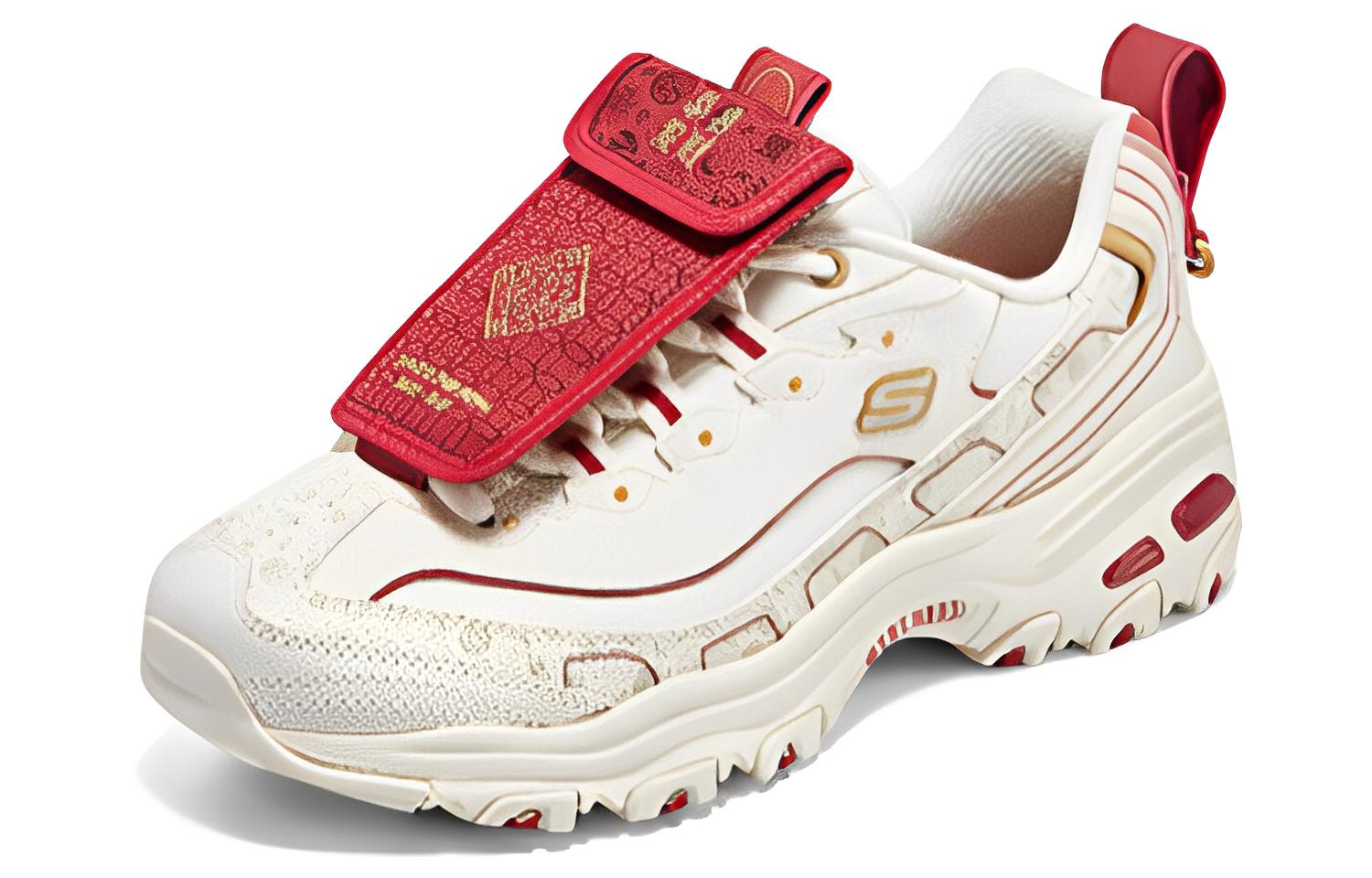 Lookbook Skechers D‘LITES 1.0 紅包鞋 紅包裝飾 CNY 兔年限定 減震防滑耐磨 低筒 爸爸鞋 女款 白紅色