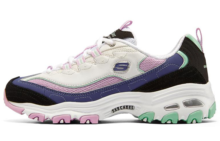 (W) Skechers D'Lites 1.0 Leisure Shoes White/Black/Purple