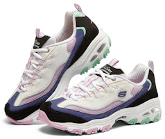 Lookbook (Women) Skechers D'Lites 1.0 Leisure Shoes White/Black/Purple 149781-WBKB