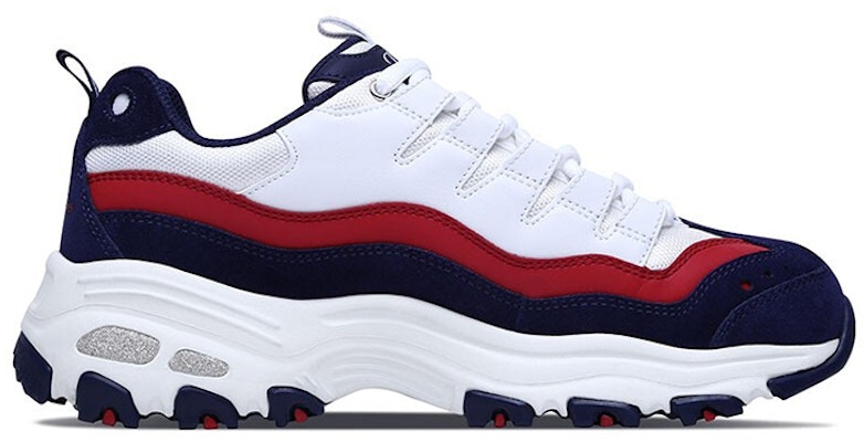 (Women) Skechers D'Lites 1.0 Low-top Clunky Shoes White/Blue 13141-WNVR Order (Women) Skechers D'Lites 1.0 Low-top Clunky Shoes White/Blue 13141-WNVR