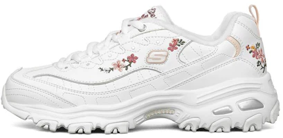 (Women) Skechers D'lites 1.0 'White Floral' 66666325-WHT (Women) Skechers D'lites 1.0 'White Floral' 66666325-WHT