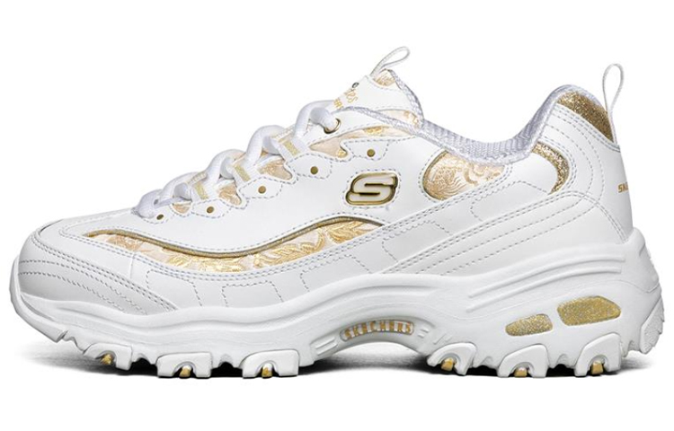 (Women) Skechers D lites 1.0 White/Gold 13091-WHT