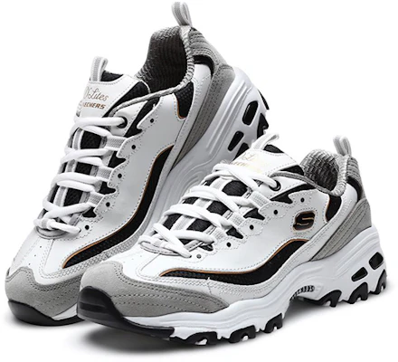 Skechers D'Lites 1.0 時尚耐磨休閒老爹鞋 女款 白灰 Lookbook Skechers D'Lites 1.0 時尚耐磨休閒老爹鞋 女款 白灰