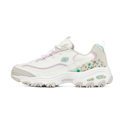 (W) Skechers D'Lites 1.0 'White Grey Pink'