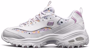 (Women) Skechers D'Lites 1.0 Low-Top Daddy Shoes White/Purple 11981-WLV (Women) Skechers D'Lites 1.0 Low-Top Daddy Shoes White/Purple 11981-WLV