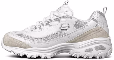 (Women) Skechers D'Lites 1.0 Low-Top Running Shoes White/Silver 13155-WSL (Women) Skechers D'Lites 1.0 Low-Top Running Shoes White/Silver 13155-WSL